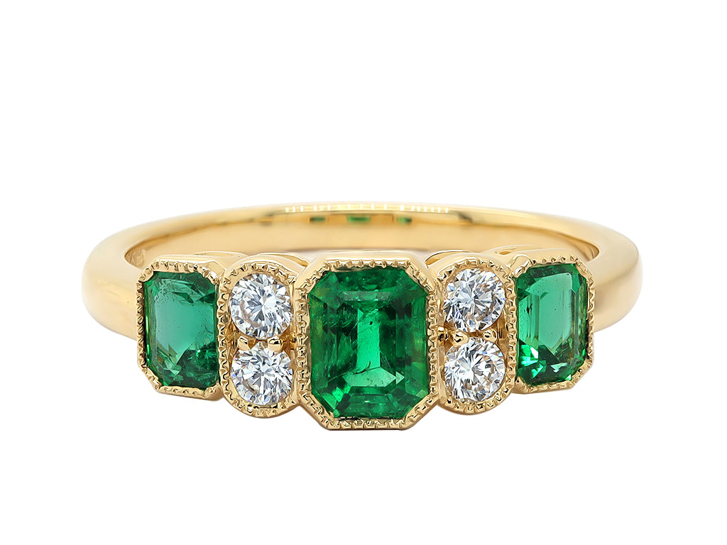 Emerald and Diamond Dress ring emerald cut Yellow gold Harrogate Jewellers Fogal and Barnes