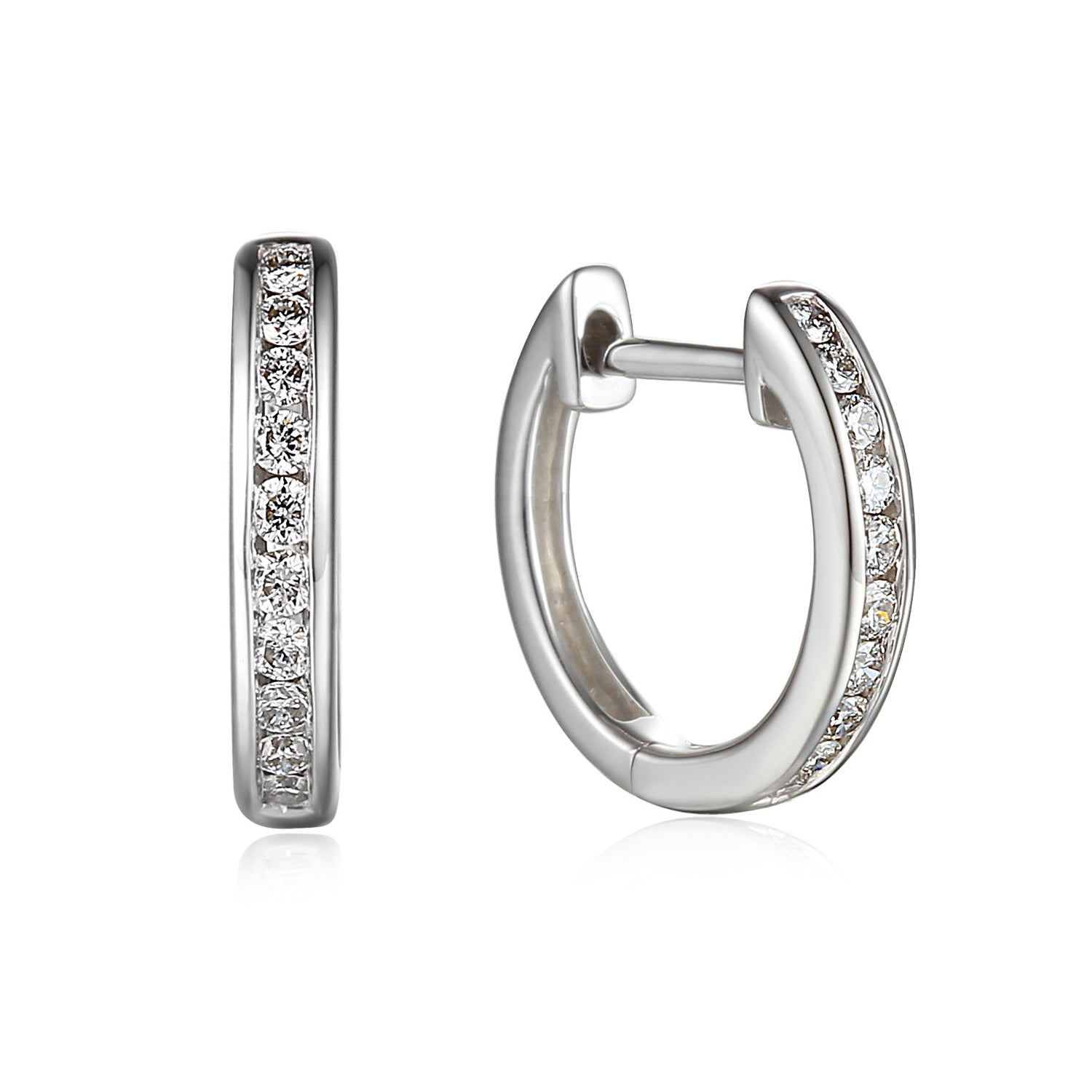 Hinged white gold diamond hoop earrings channel set round brilliant diamonds Harrogate jewellers Fogal and barnes