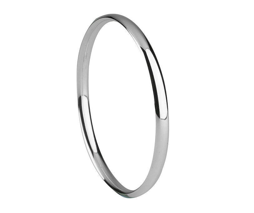 9K WHITE GOLD COURT SHAPED SOLID BANGLE