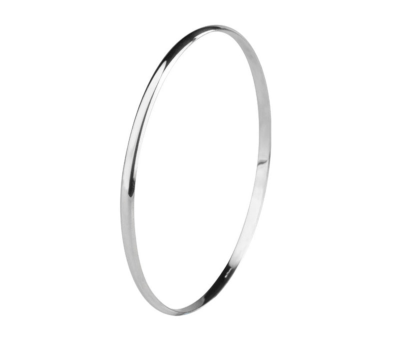 9K WHITE GOLD "D" SHAPED SOLID BANGLE
