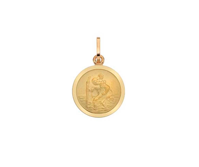 9K YELLOW GOLD 13MM CIRCULAR ST CHRISTOPHER MATT FINISH- HARROGATE