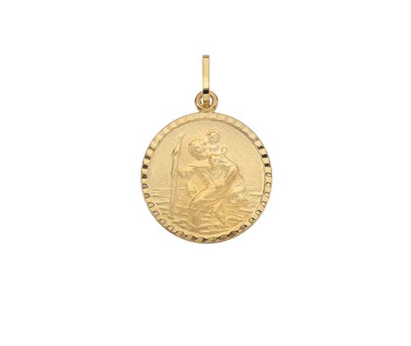 9K YELLOW GOLD 16MM CIRCULAR ST CHRISTOPHER MATT FINISH- HARROGATE