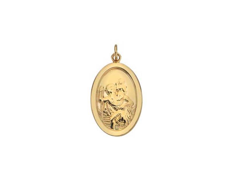 9K YELLOW GOLD SMALL OVAL HAND POLISHED ST CHRISTOPHER- HARROGATE