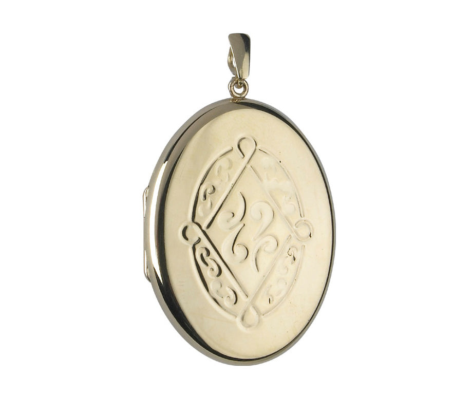 9K YELLOW GOLD 43MM EMBOSSED OVAL LOCKET- HARROGATE