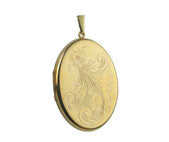 9K YELLOW GOLD 43MM HAND ENGRAVED OVAL LOCKET- HARROGATE