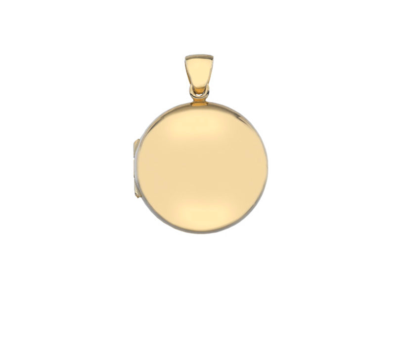 9K YELLOW GOLD ROUND PLAIN PUFFED LOCKET- HARROGATE