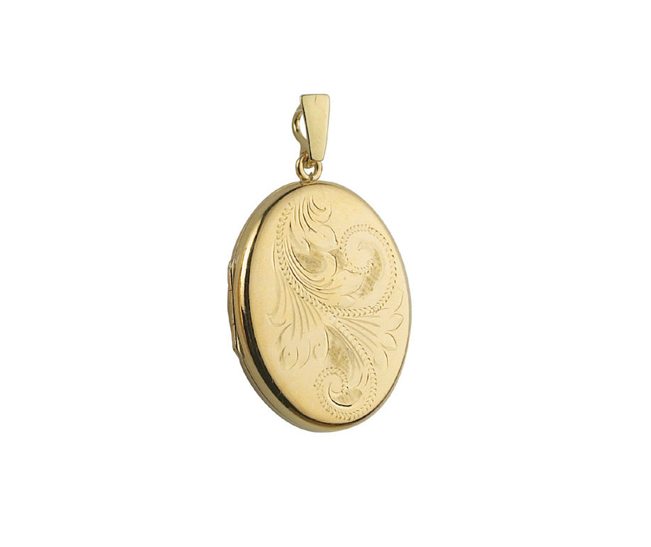 9K YELLOW GOLD 30MM HAND ENGRAVED OVAL LOCKET- HARROGATE