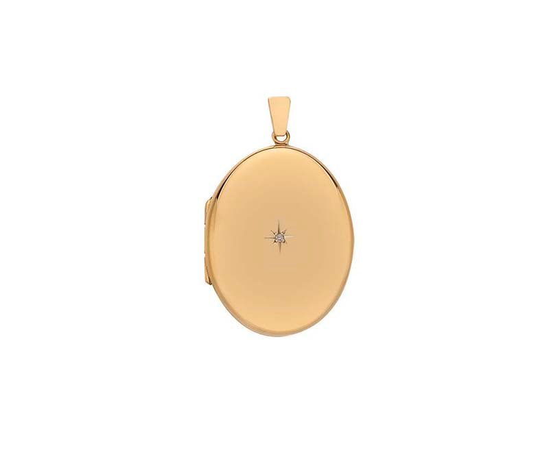 9K YELLOW GOLD DIAMOND SET STAR OVAL LOCKET 30MM- HARROGATE