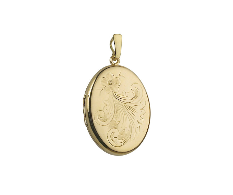 9K YELLOW GOLD 30MM HAND ENGRAVED LOCKET- HARROGATE