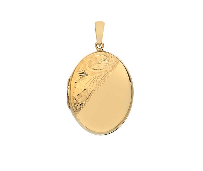 9K YELLOW GOLD 30MM HAND ENGRAVED OVAL FAMILY LOCKET- HARROGATE