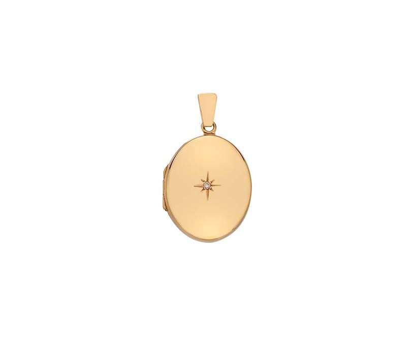 9K YELLOW GOLD OVAL DIAMOND STAR SET LOCKET- HARROGATE
