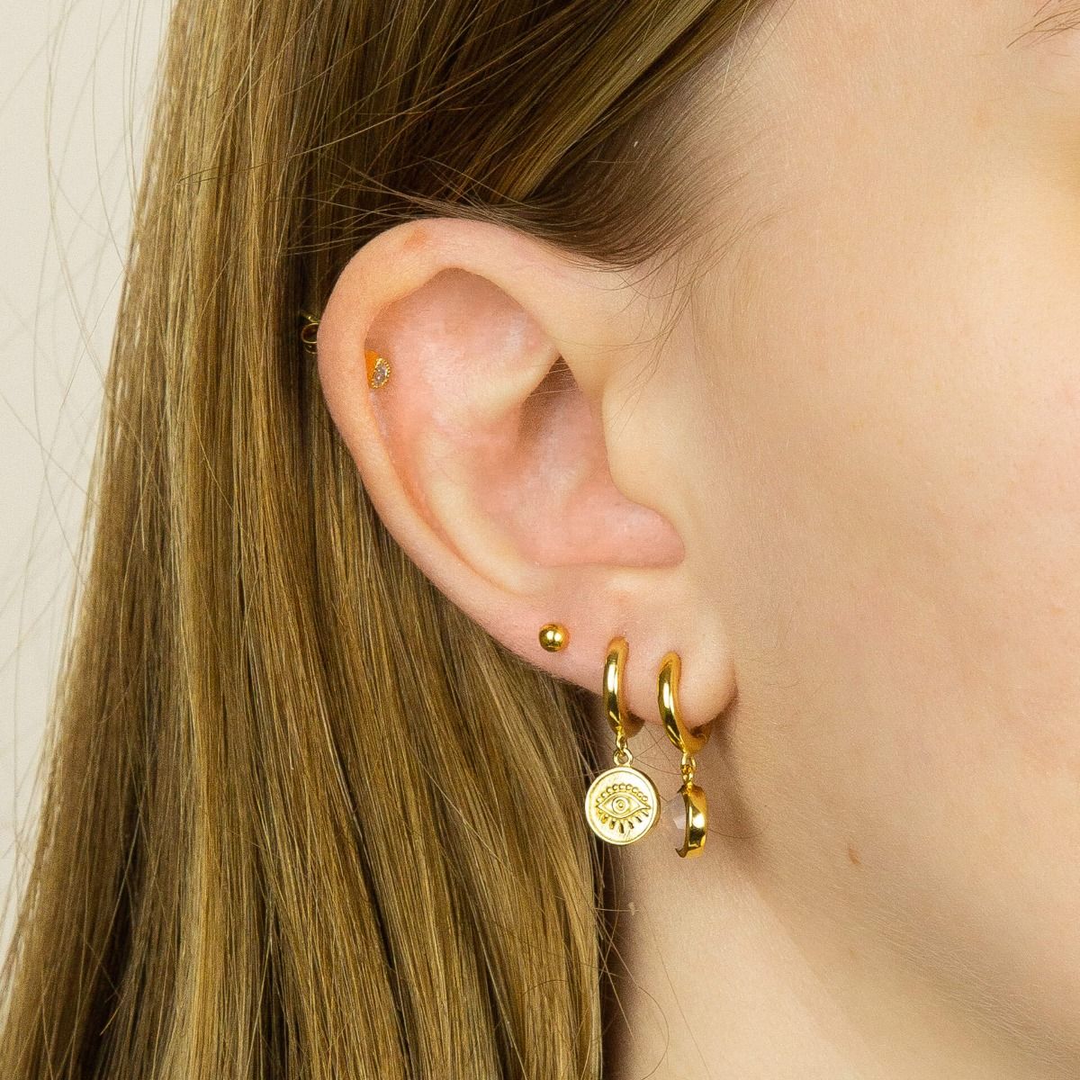 EVIL EYE YELLOW GOLD SILVER PLATED HUGGIE EARRINGS - Fogal & Barnes