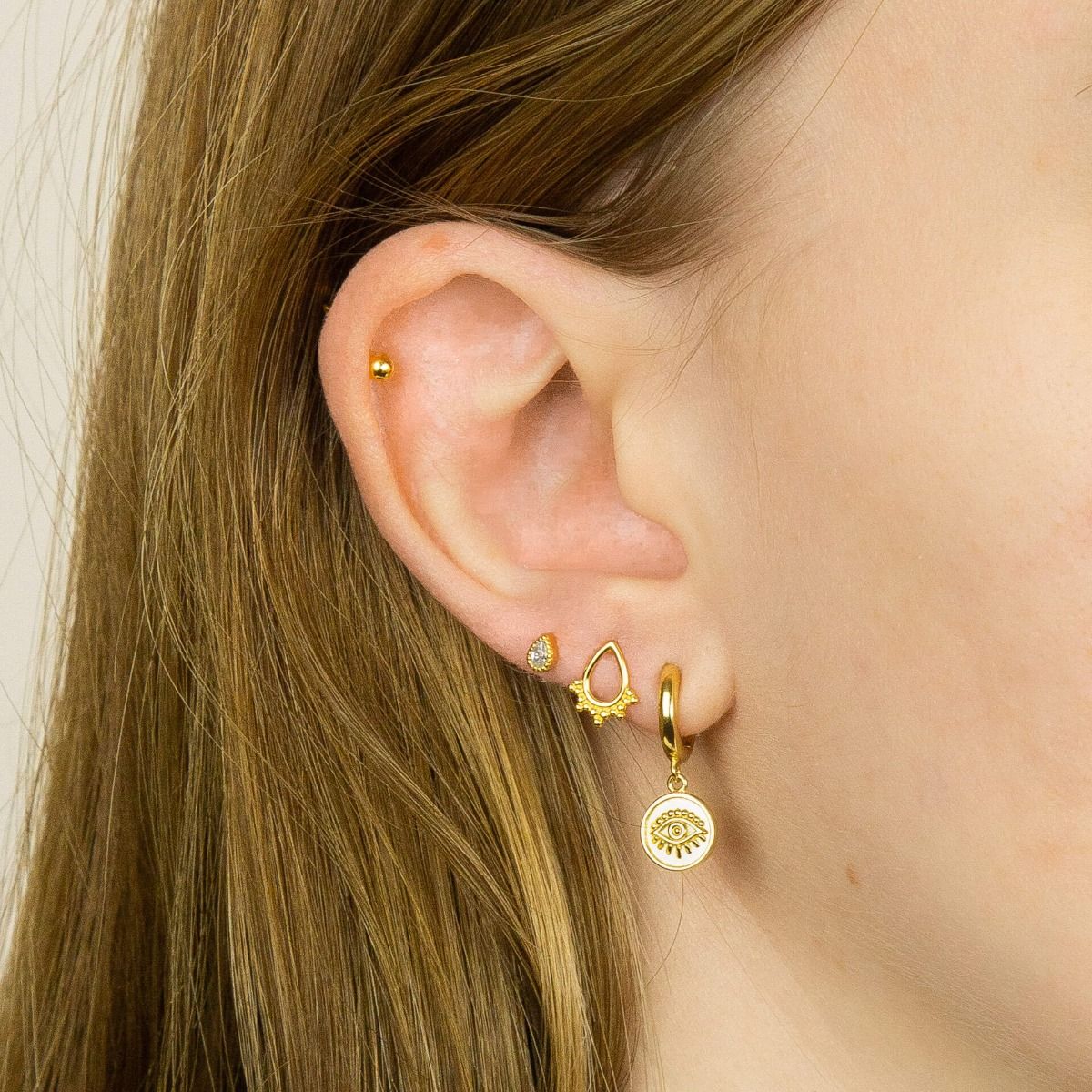 EVIL EYE YELLOW GOLD SILVER PLATED HUGGIE EARRINGS - Fogal & Barnes