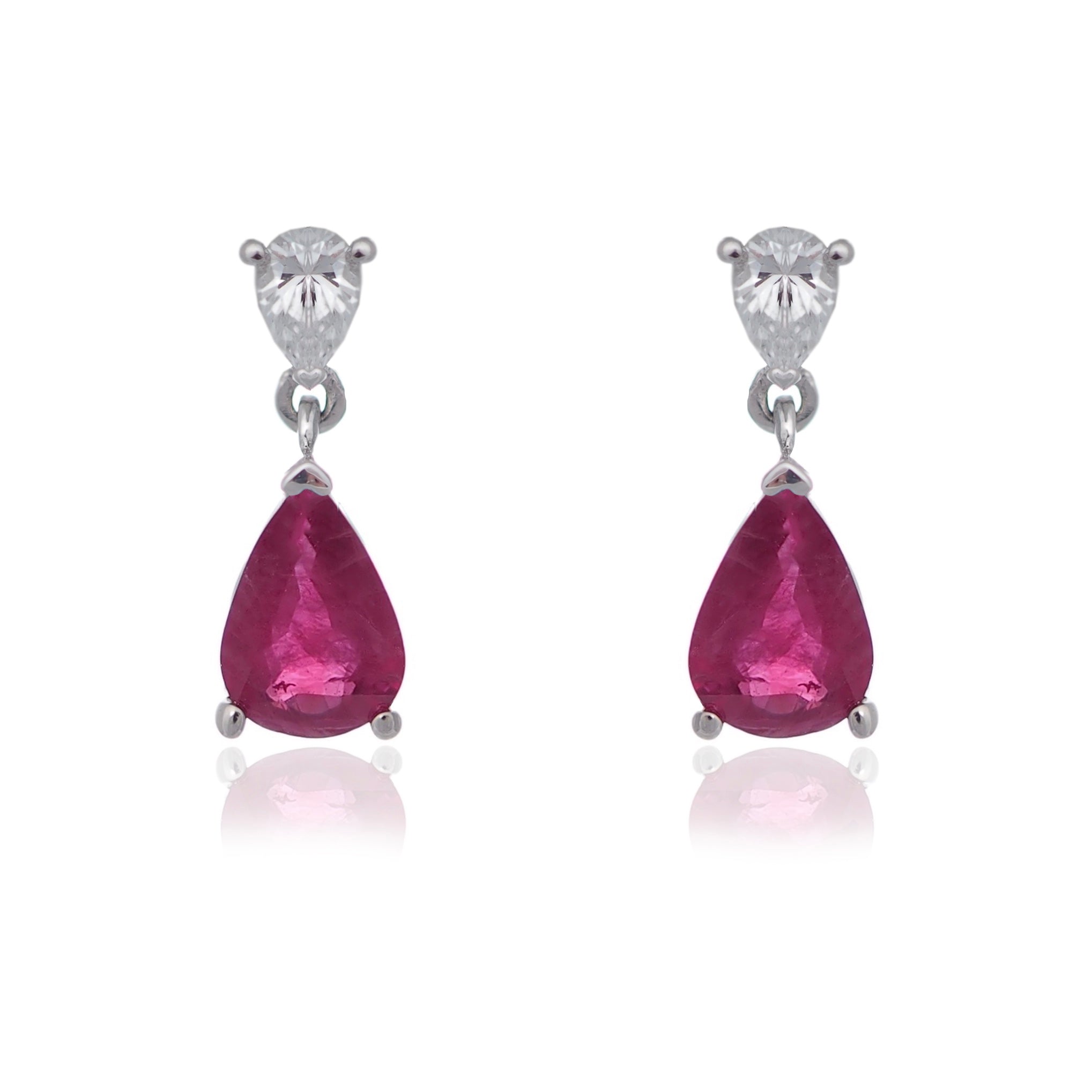 Pear Ruby pear diamond drop earrings white gold Harrogate jewellers Fogal and barnes