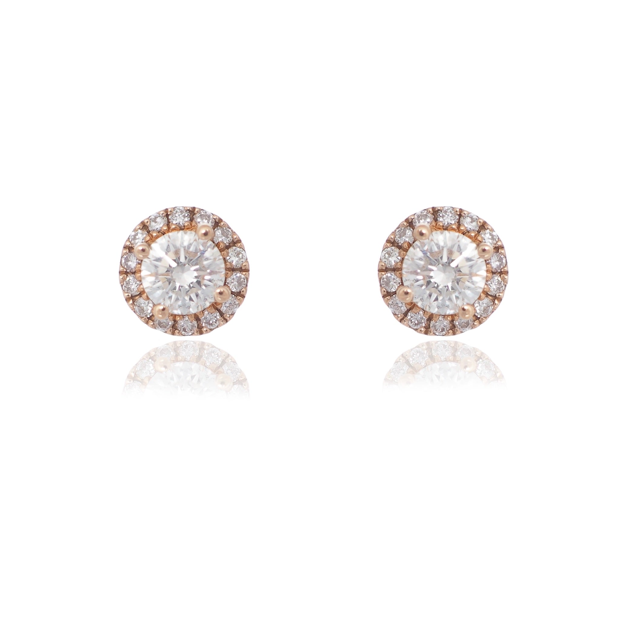 Round brilliant diamond halo stud earrings rose gold Harrogate jewellers Fogal and barnes