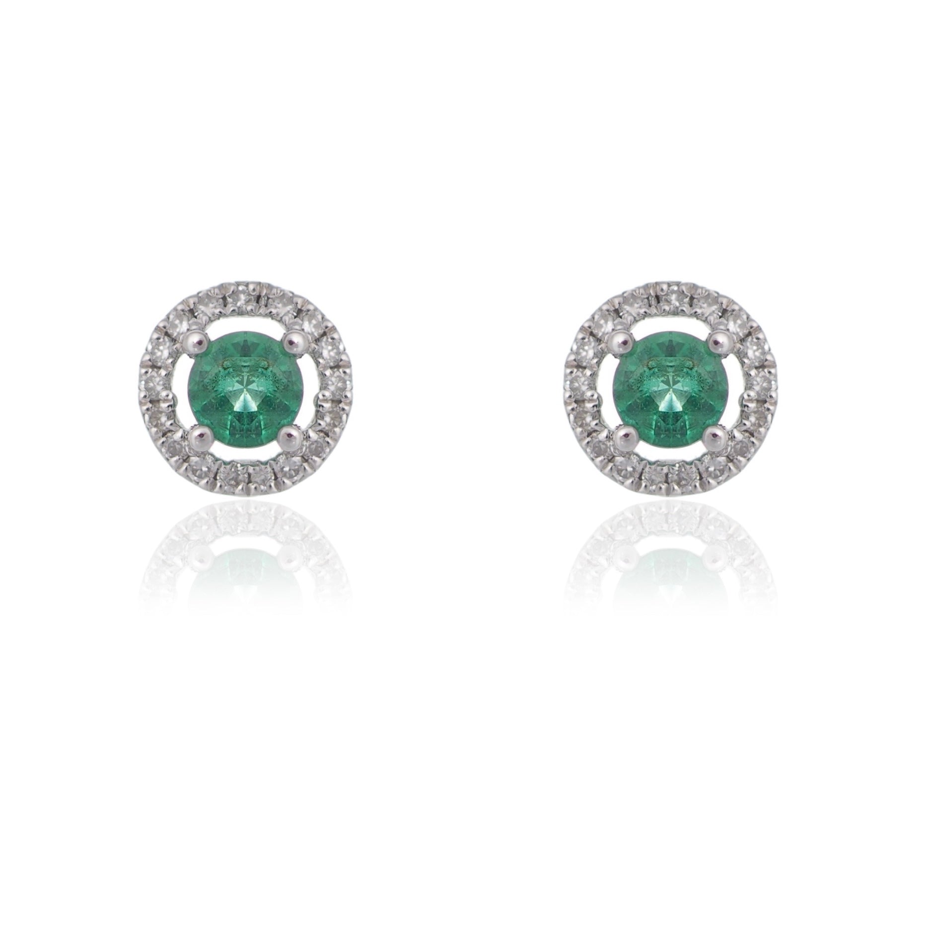 Round Emerald and Diamond halo earrings white gold Harrogate Jewellers Fogal and Barnes