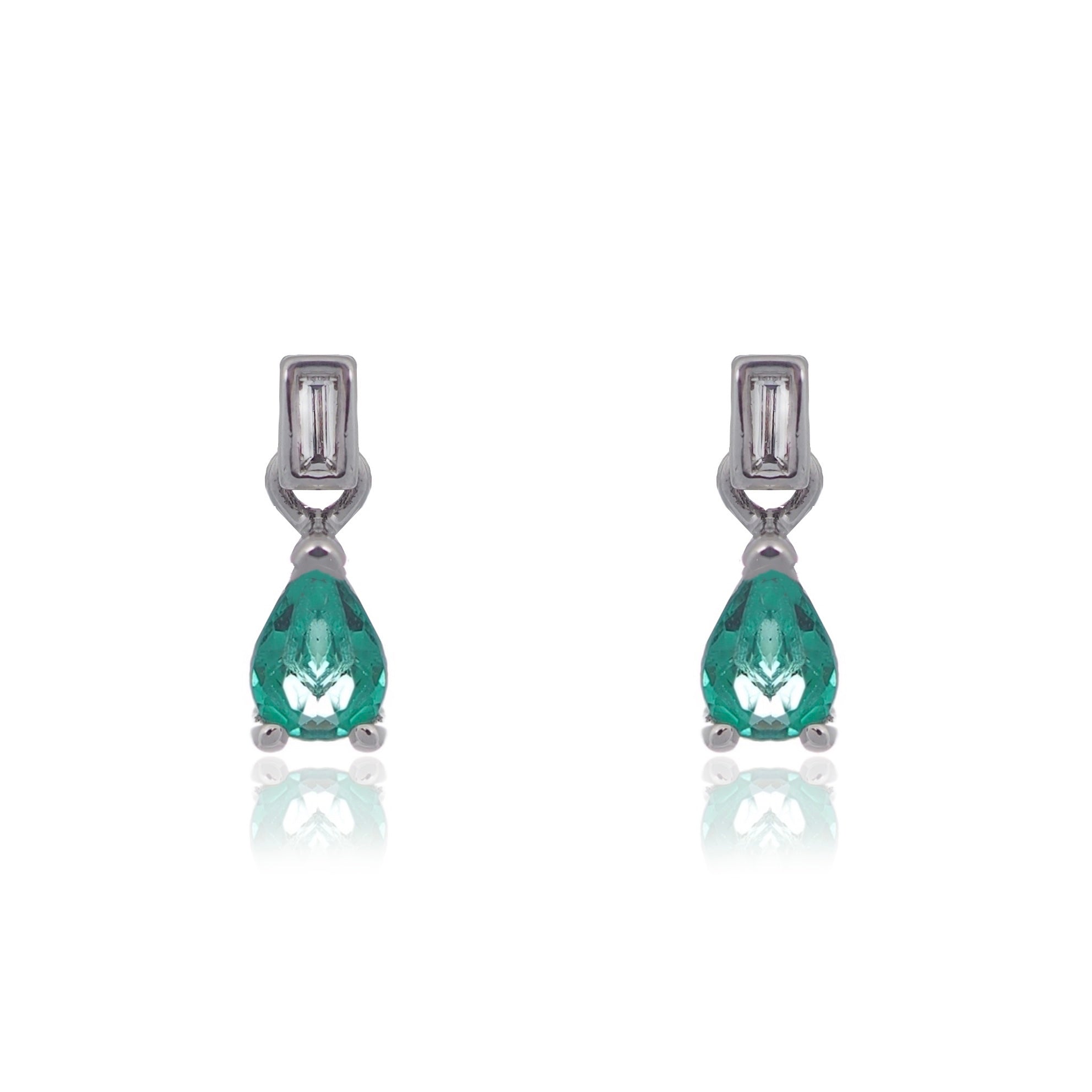 Pear cut Emerald and Diamond drop earrings white gold Harrogate Jewellers Fogal and Barnes