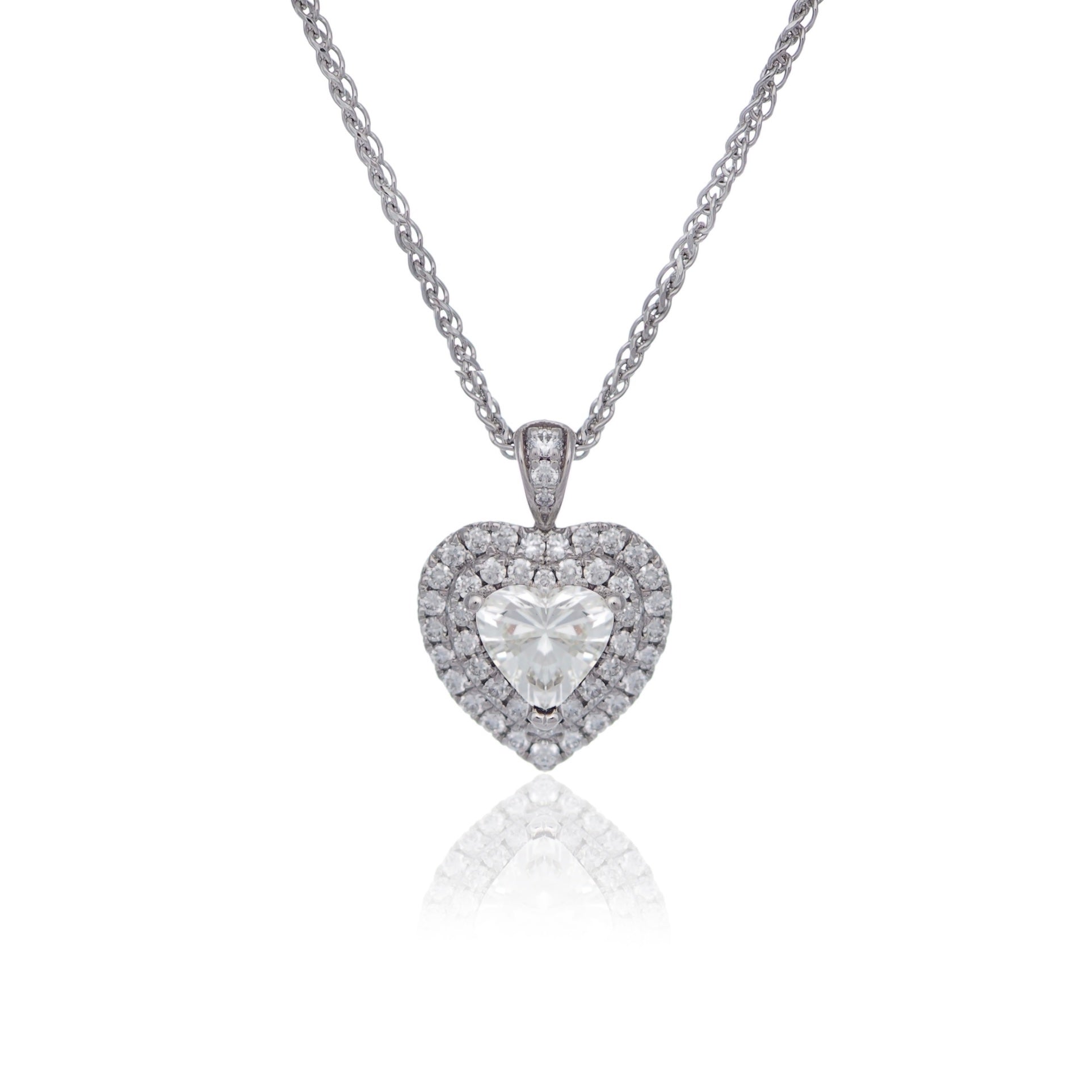 Heart shape diamond pendant double halo white gold Harrogate jewellers Fogal and barnes