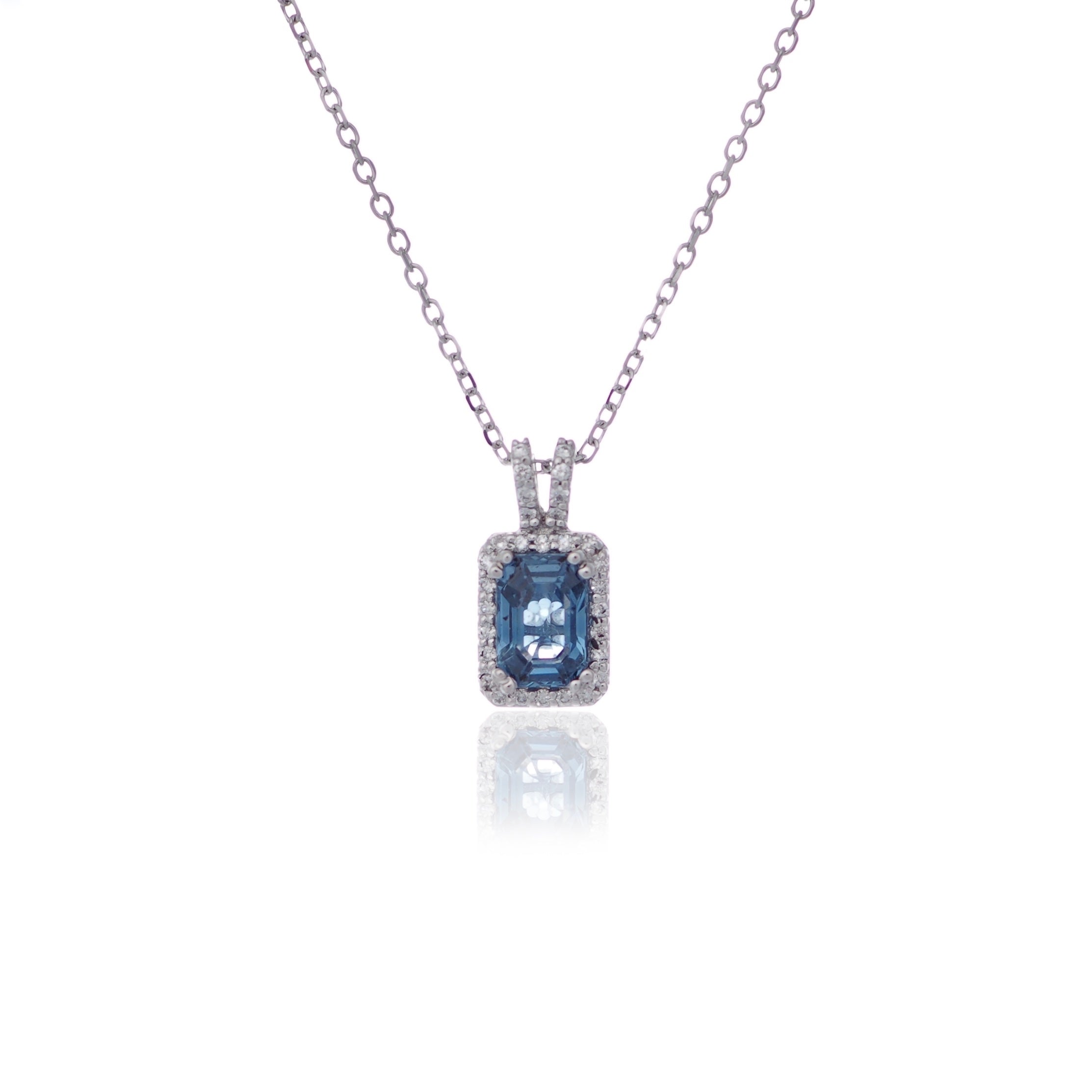 Emerald cut Sapphire and Diamond pendant necklace white gold Harrogate Jewellers Fogal and Barnes