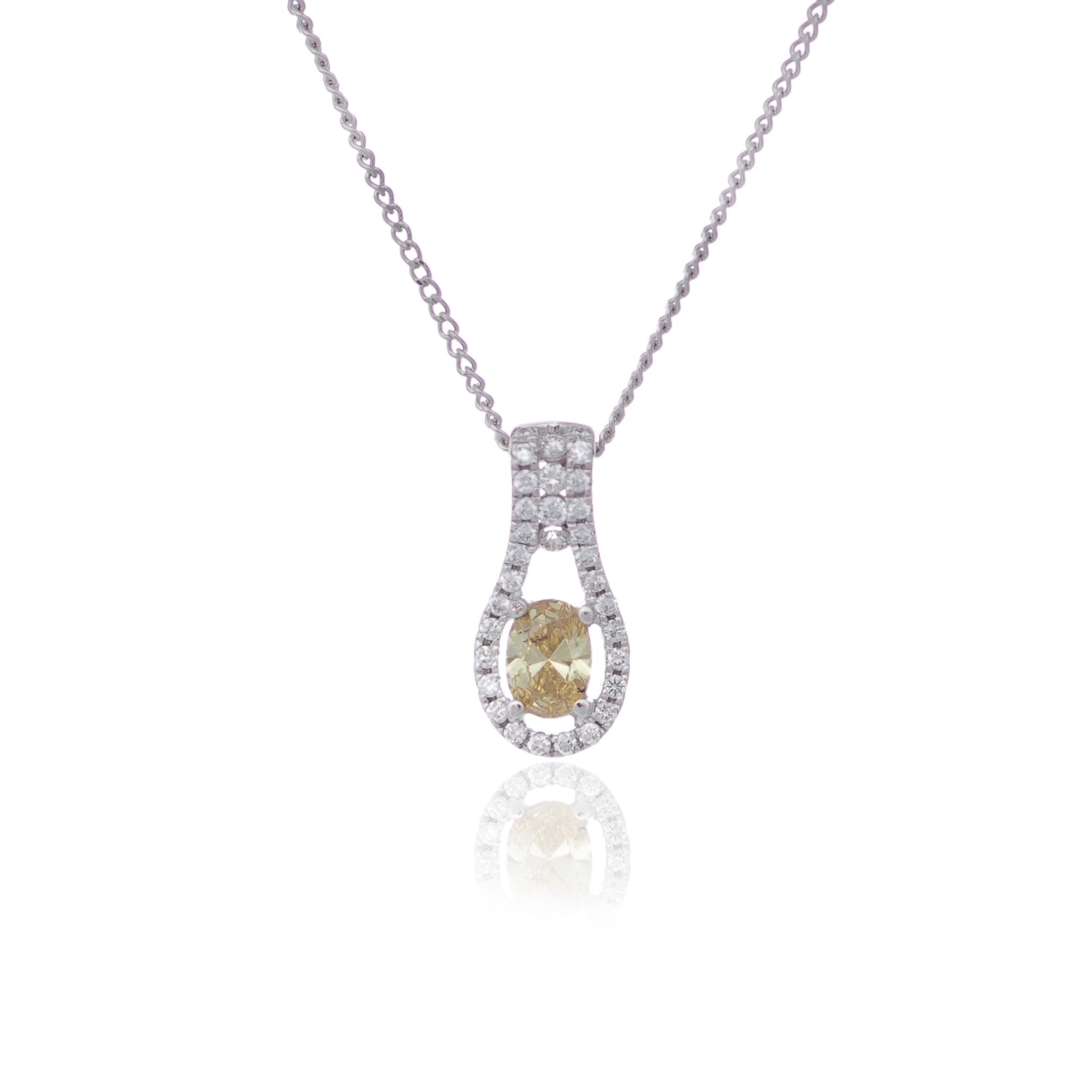 Natural fancy diamond pendant with diamond halo white gold Harrogate jewellers Fogal and barnes