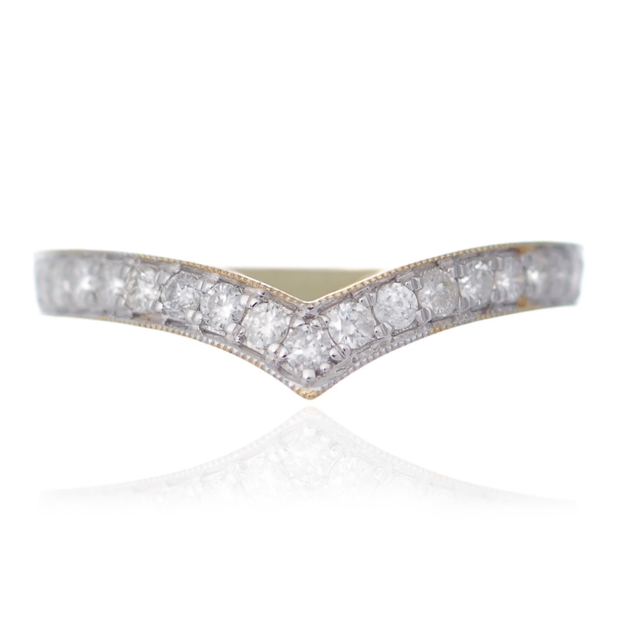 Classic wishbone design wedding band round brilliant diamonds yellow gold Harrogate jewellers Fogal and barnes