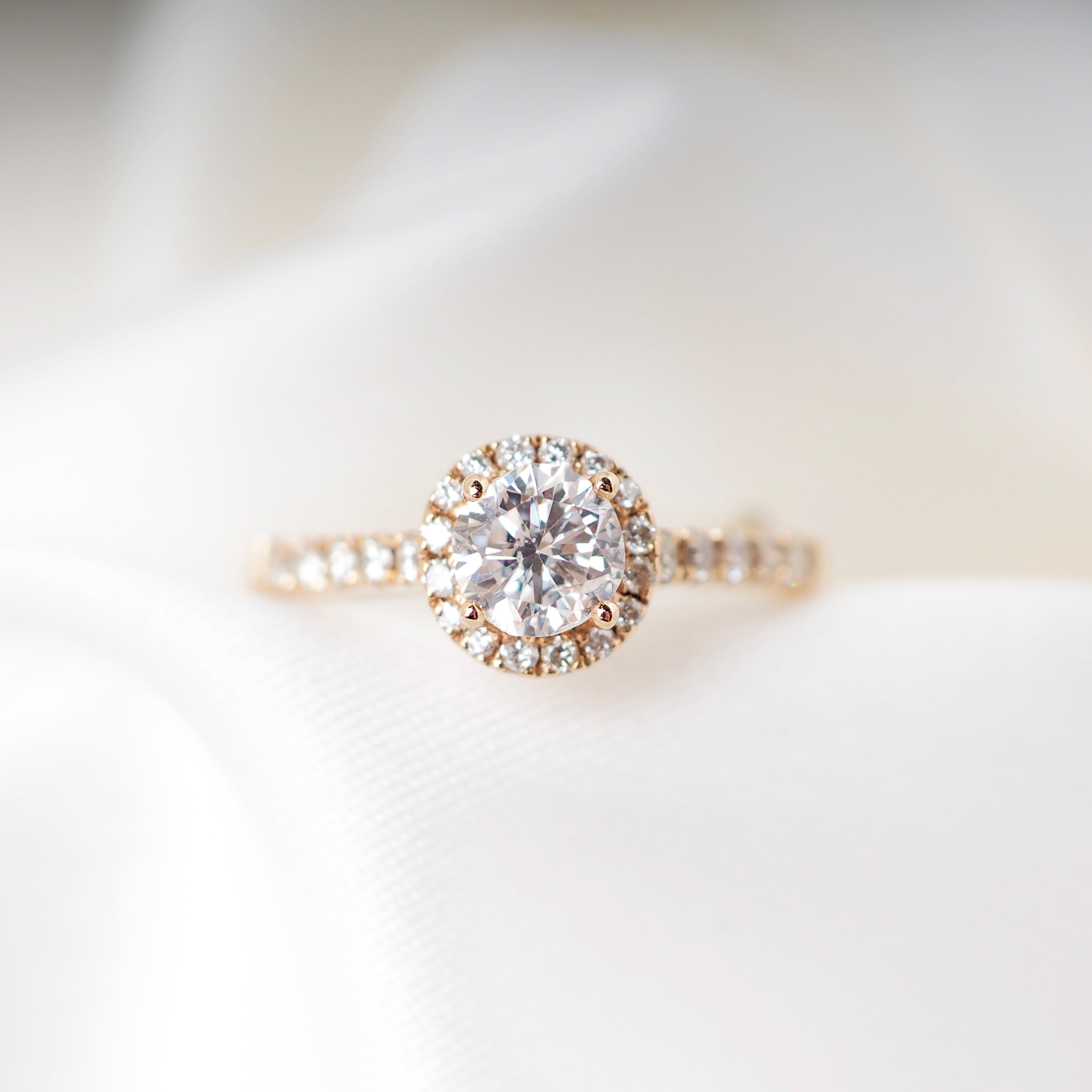 ROUND BRILLIANT  DIAMOND HALO ENGAGEMENT RING - Fogal & Barnes