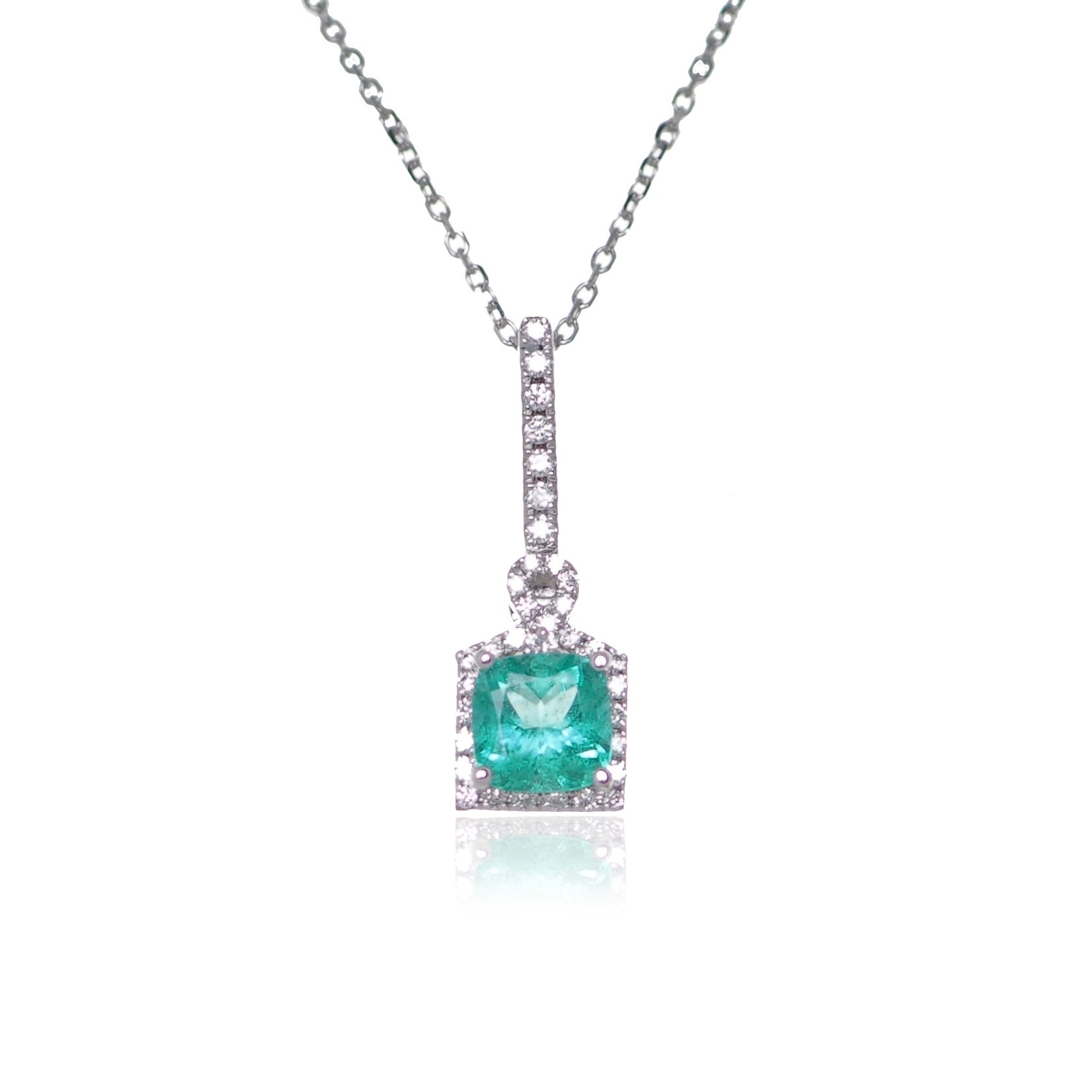 Emerald and Diamond drop pendant necklace white gold Harrogate Jewellers Fogal and Barnes