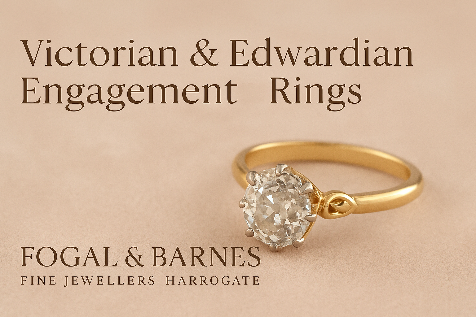 Victorian and Edwardian inspired engagement ring with an old mine cut diamond set in a yellow gold band, photographed for Fogal & Barnes Fine Jewellers, Harrogate.