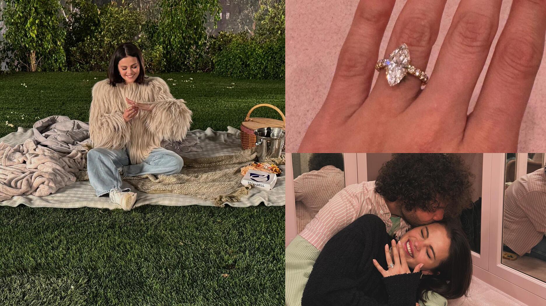 is selena gomez engaged? What engagement ring does selena gomez have? Marquise ring 