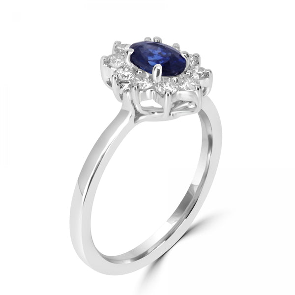 OVAL  SAPPHIRE AND DIAMOND CLUSTER ENGAGEMENT RING
