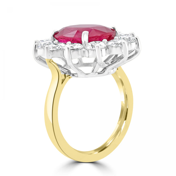 OVAL RUBY AND DIAMOND CLUSTER ENGAGEMENT RING