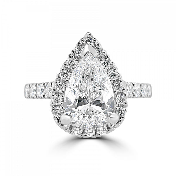 SPECTACULAR PEAR CUT DIAMOND HALO ENGAGEMENT RING