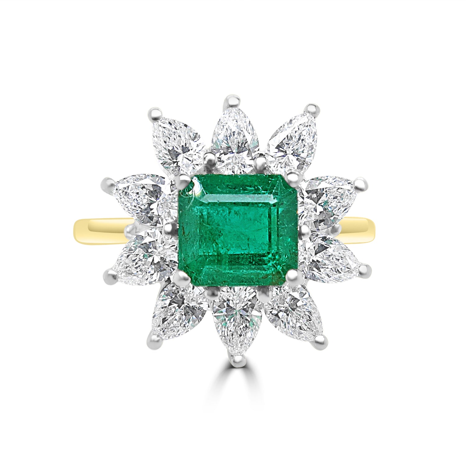 OCTAGANOL CUT EMERALD CLUSTER ENGAGEMENT RING