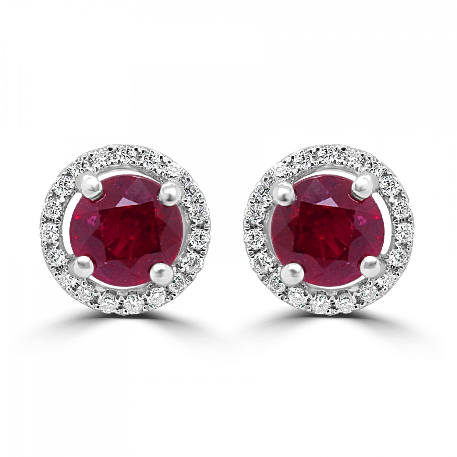 ROUND RUBY AND DIAMOND HALO STUD EARRINGS