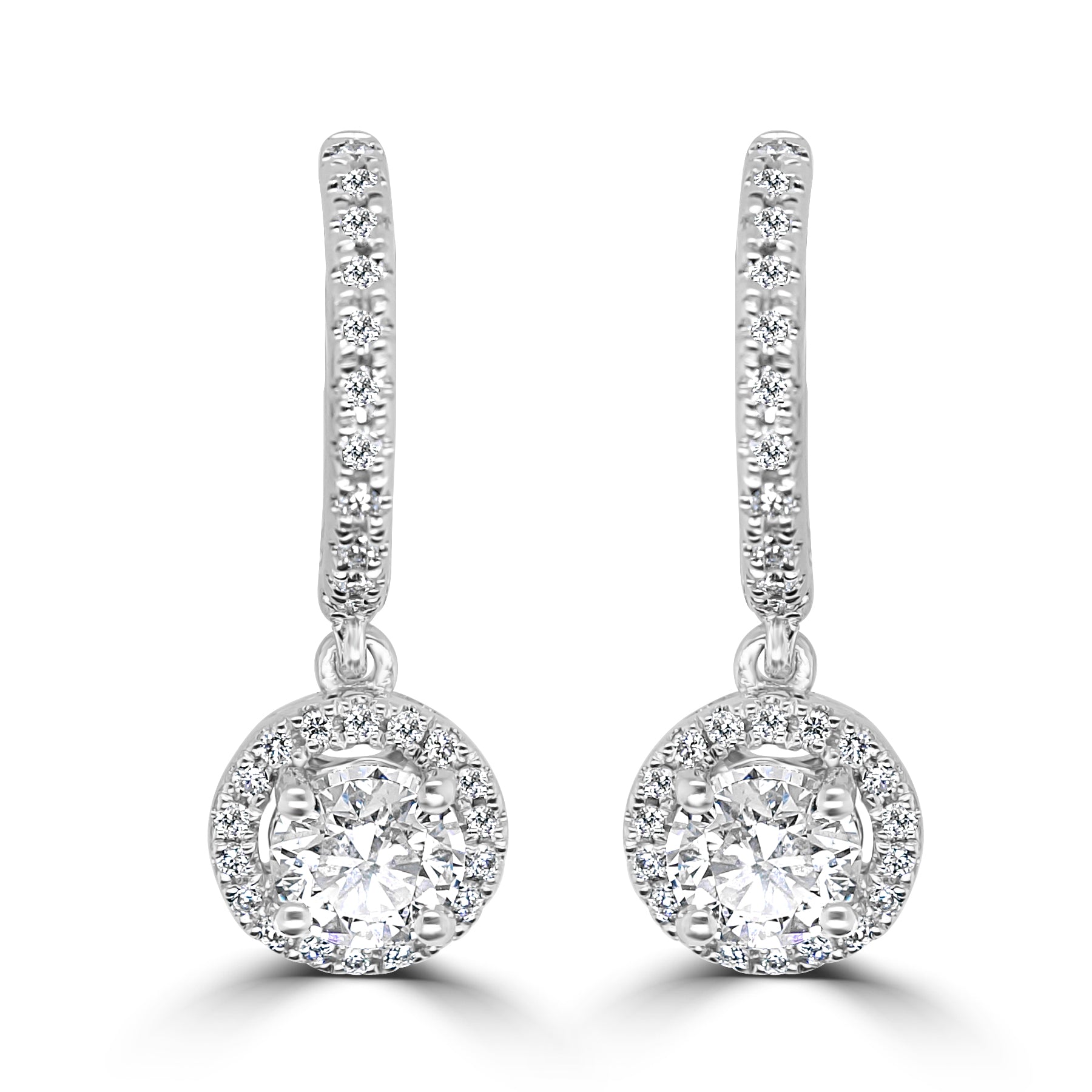 18K WHITE GOLD DIAMOND HALO  DROP EARRINGS