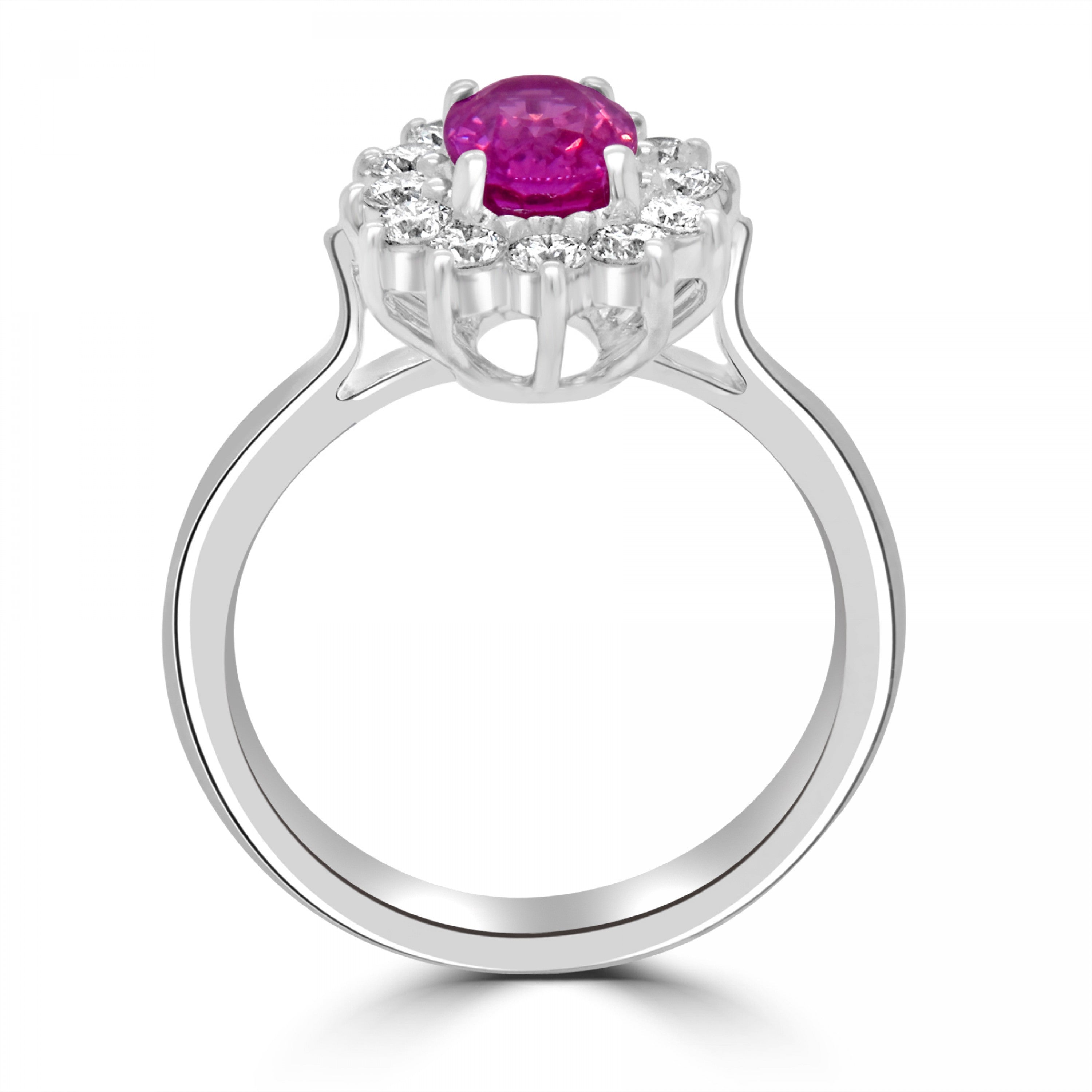 OVAL CUT PINK SAPPHIRE AND DIAMOND WHITE GOLD CLUSTER RING