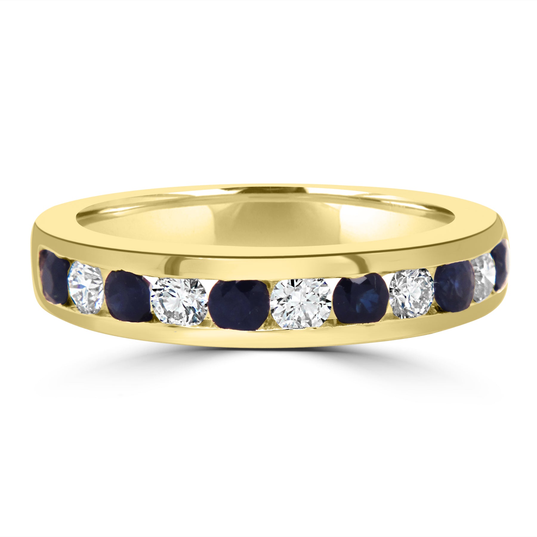 18K YELLOW GOLD SAPPHIRE AND DIAMOND ETERNITY RING