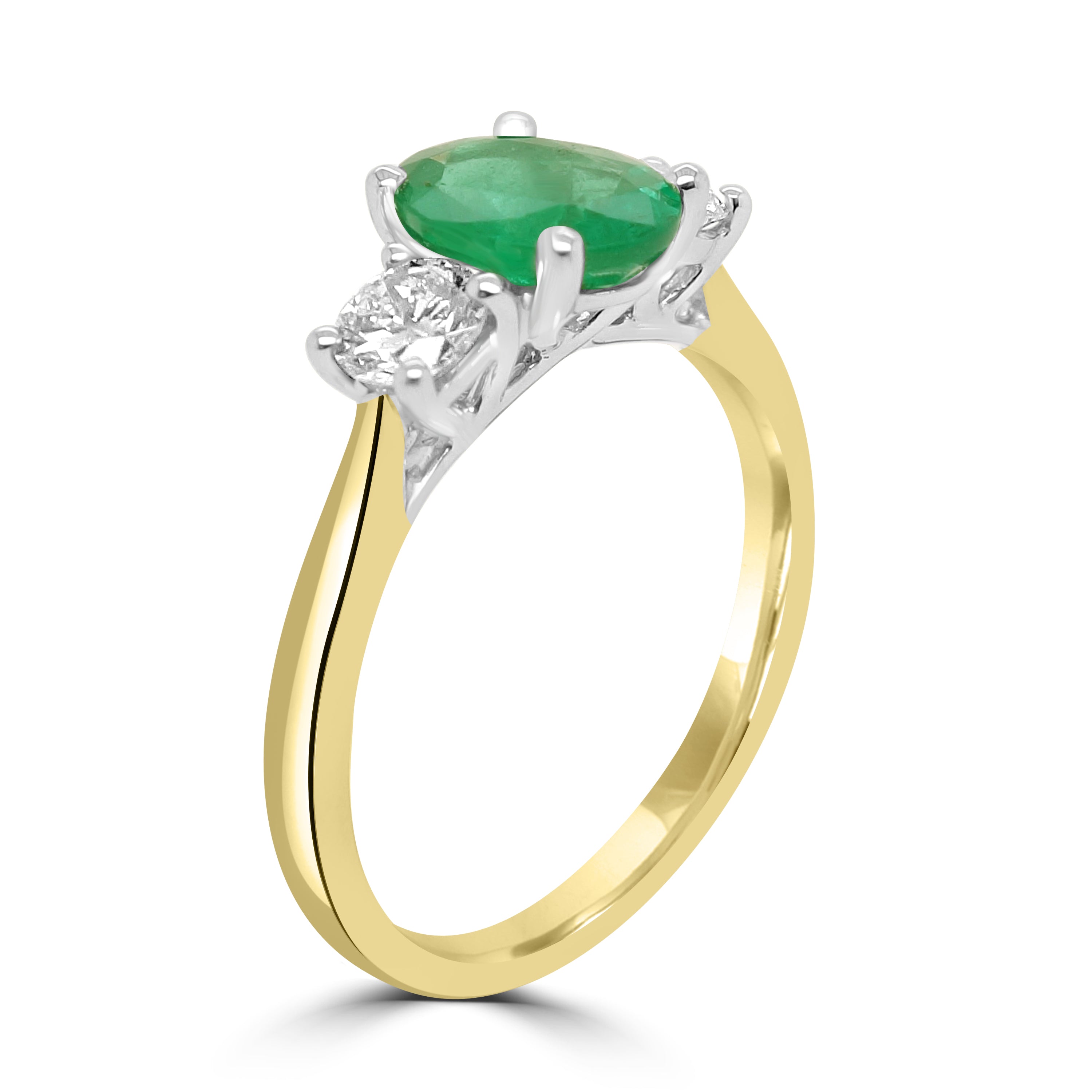OVAL EMERALD AND DIAMOND TRILOGY ENGAGEMENT RING