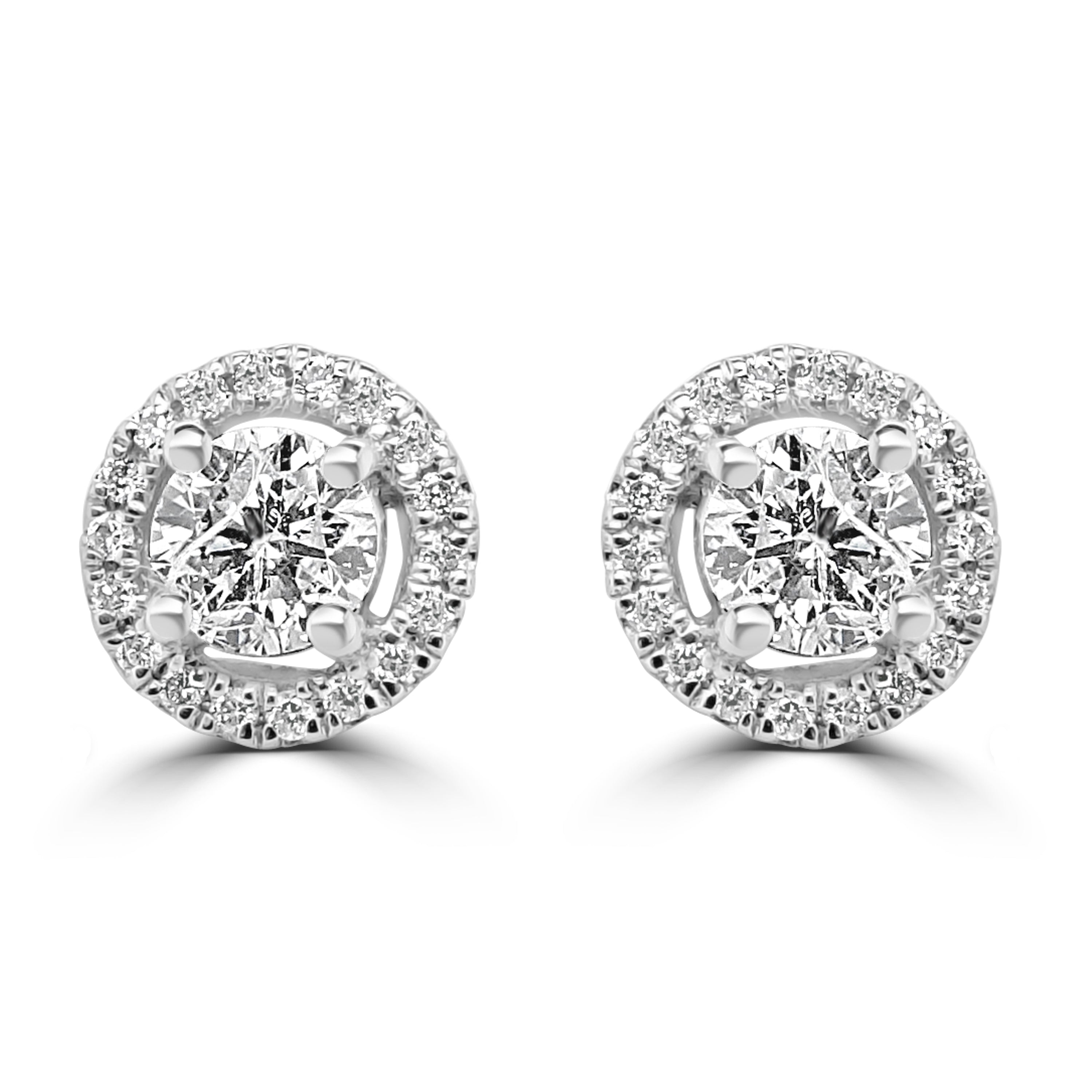 18K GOLD DIAMOND HALO STUD EARRINGS