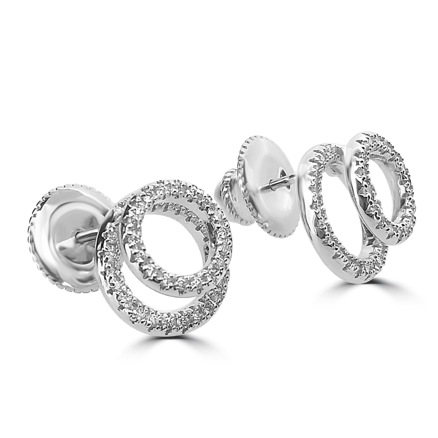 18K GOLD PAVE DIAMOND DOUBLE CIRCLE EARRINGS