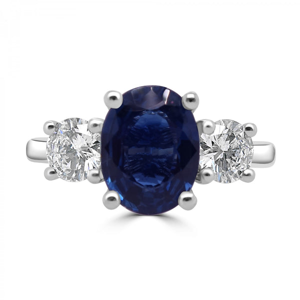 OVAL SAPPHIRE AND DIAMOND TRILOGY ENGAGEMENT RING