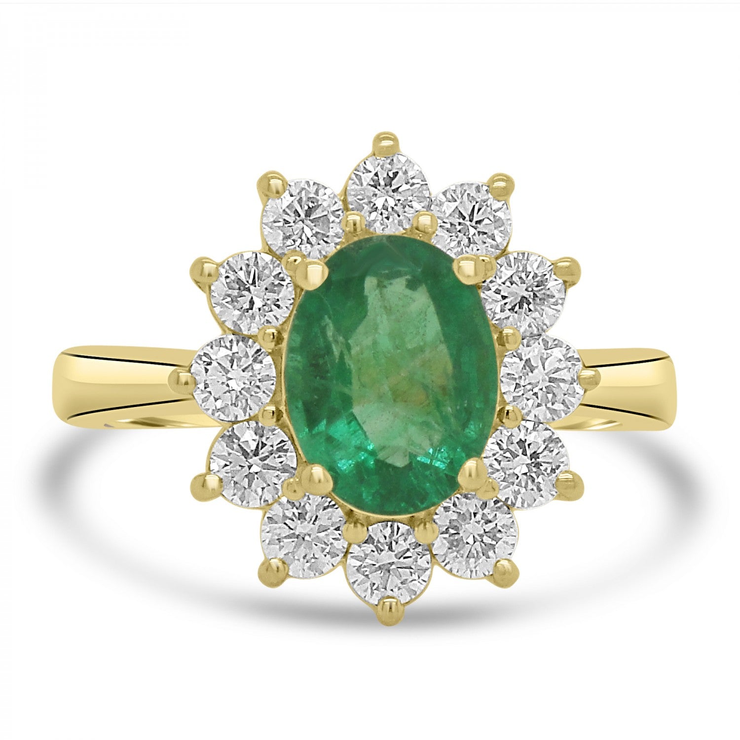 OVAL EMERALD AND DIAMOND CLUSTER ENGAGEMENT RING