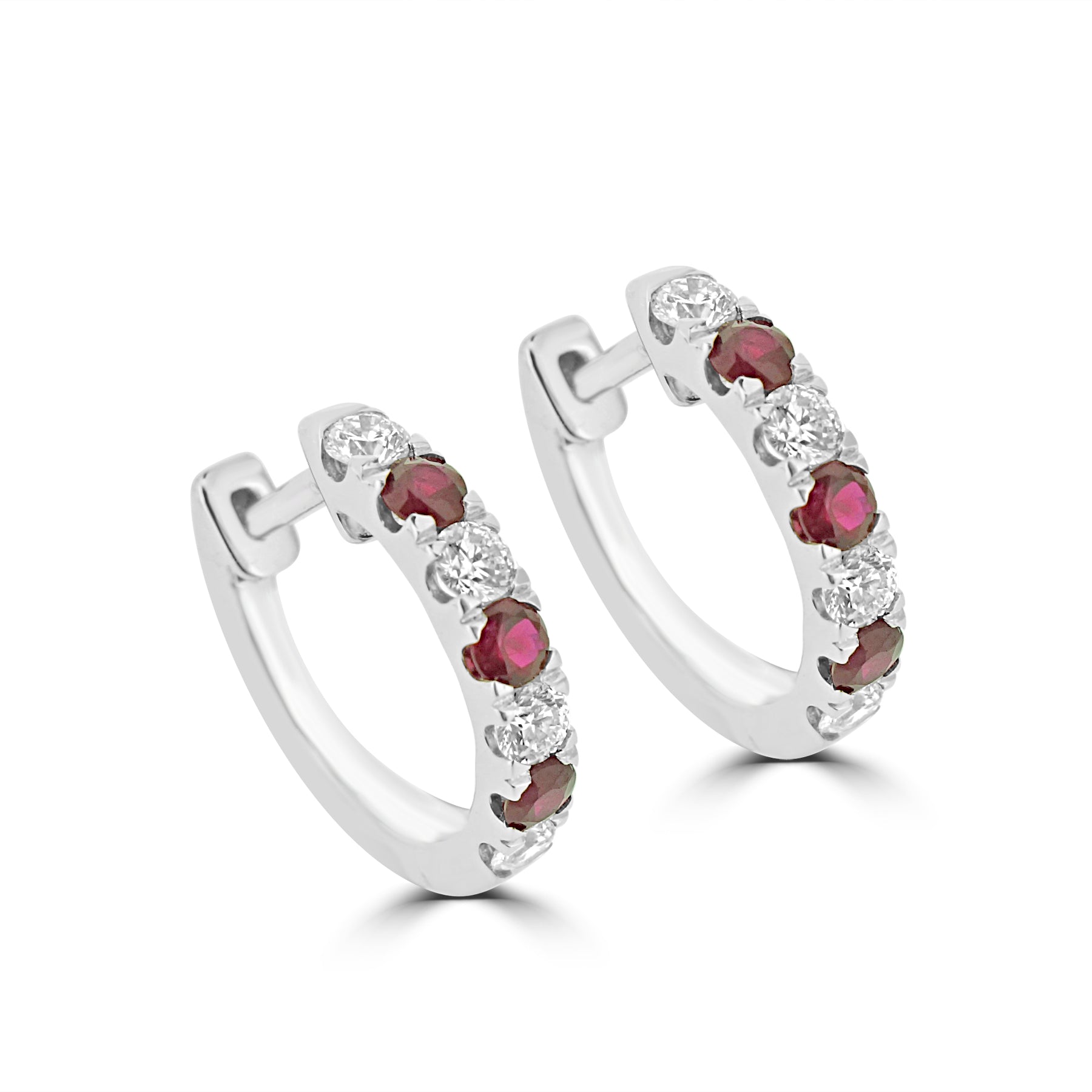 18K WHITE GOLD RUBY AND DIAMOND HOOP EARRINGS