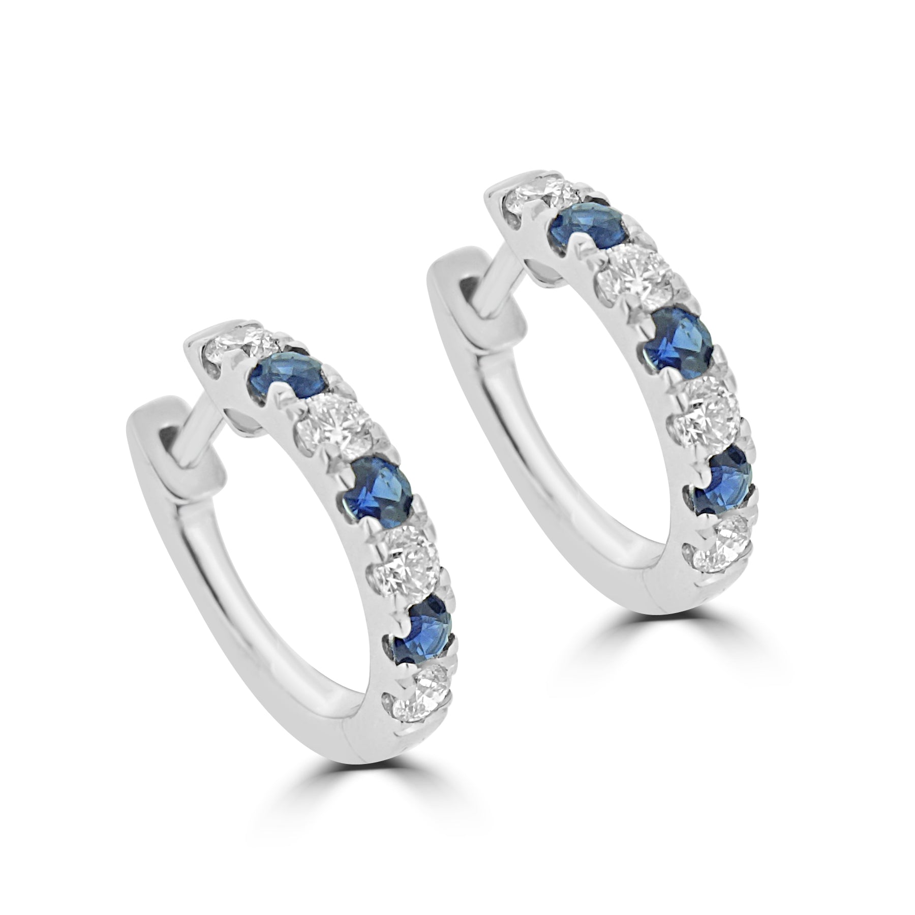 18K WHITE GOLD SAPPHIRE AND DIAMOND HOOP EARRINGS