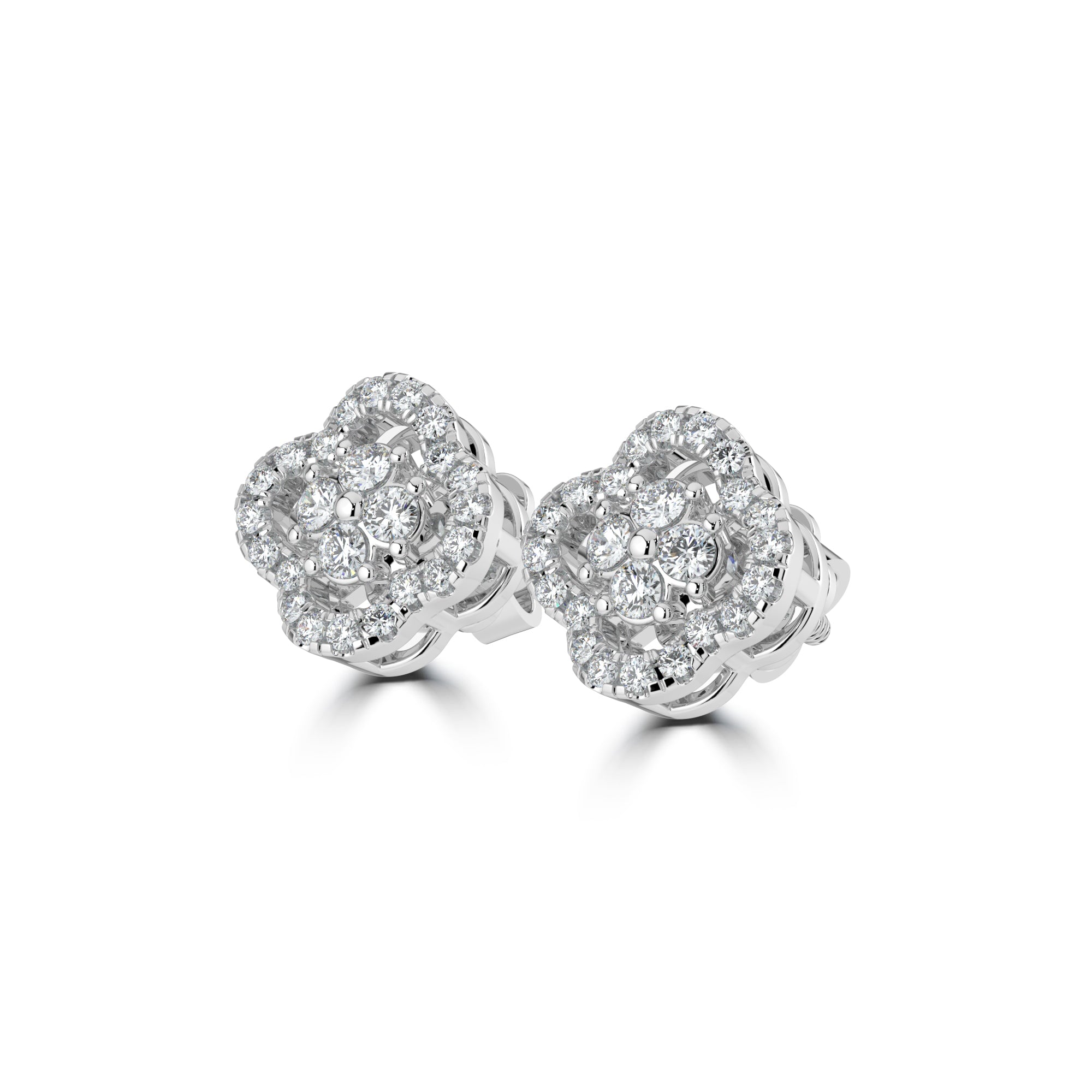 18K GOLD DIAMOND QUATREFOIL STUD EARRINGS