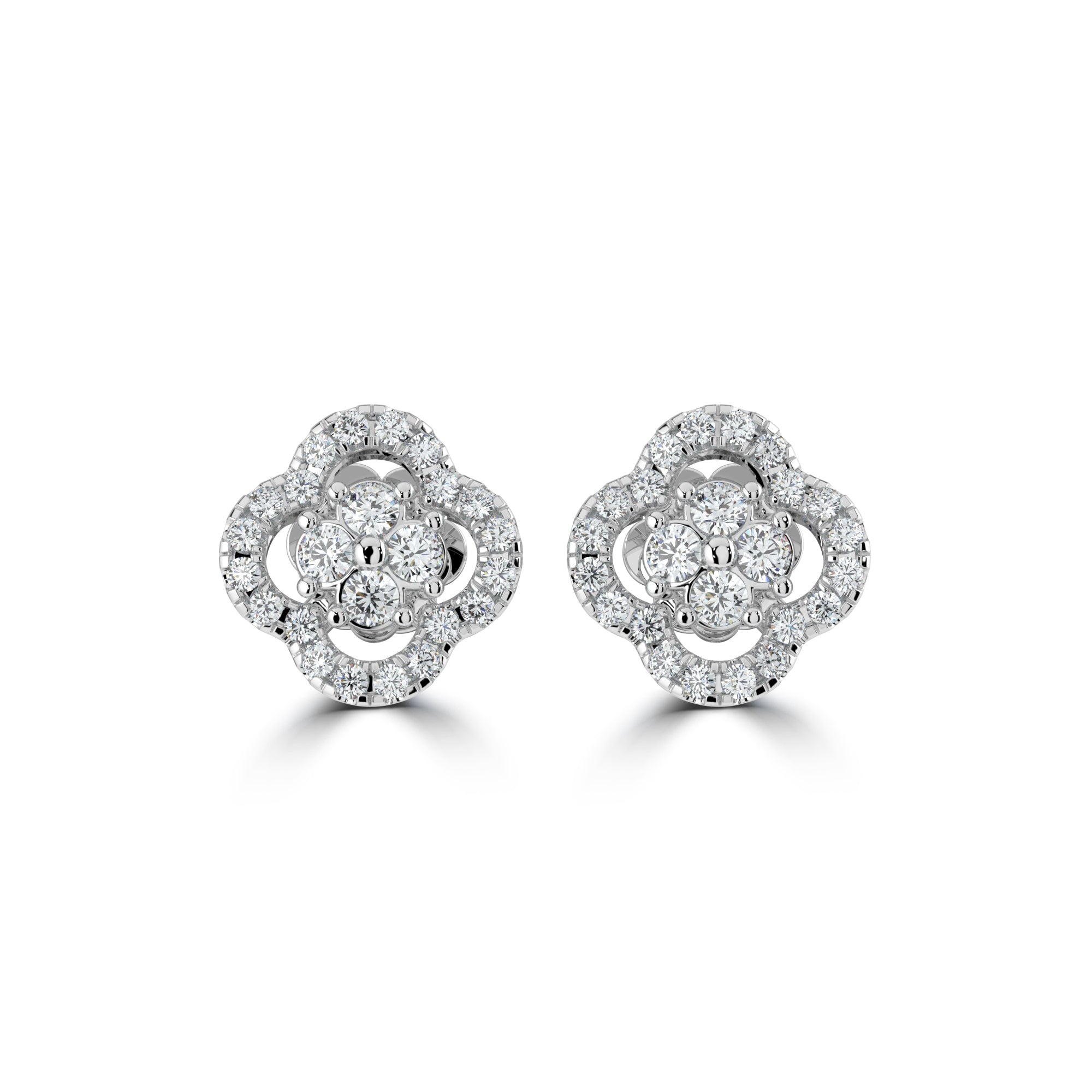 18K GOLD DIAMOND QUATREFOIL STUD EARRINGS