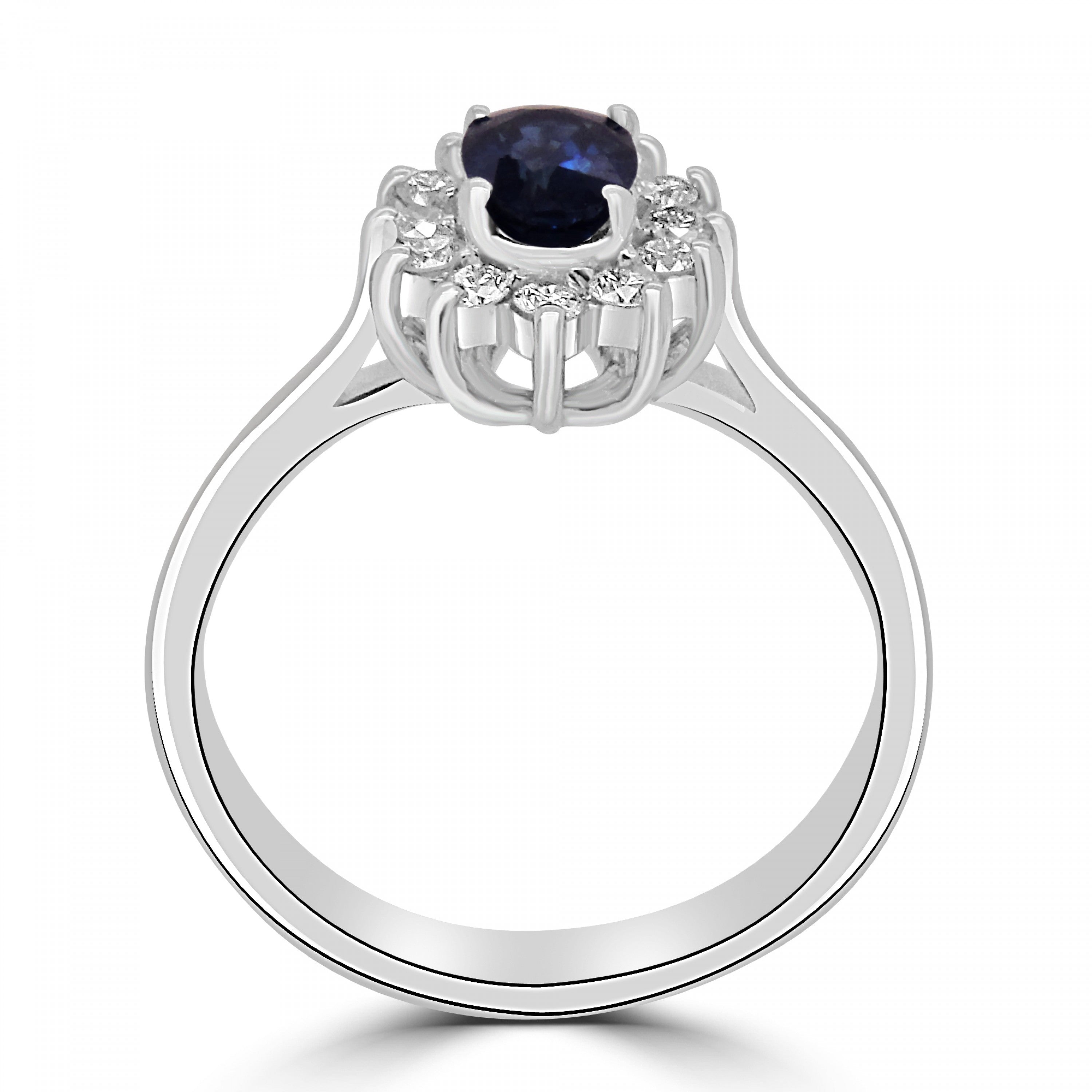 OVAL SAPPHIRE AND DIAMOND CLUSTER ENGAGEMENT RING