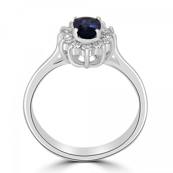 OVAL SAPPHIRE AND DIAMOND CLUSTER ENGAGEMENT RING