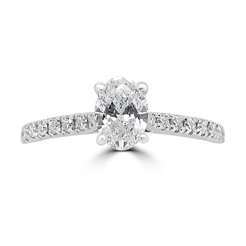 OVAL CUT DIAMOND  SOLITAIRE ENGAGEMENT RING WITH DIAMOND SHOULDERS