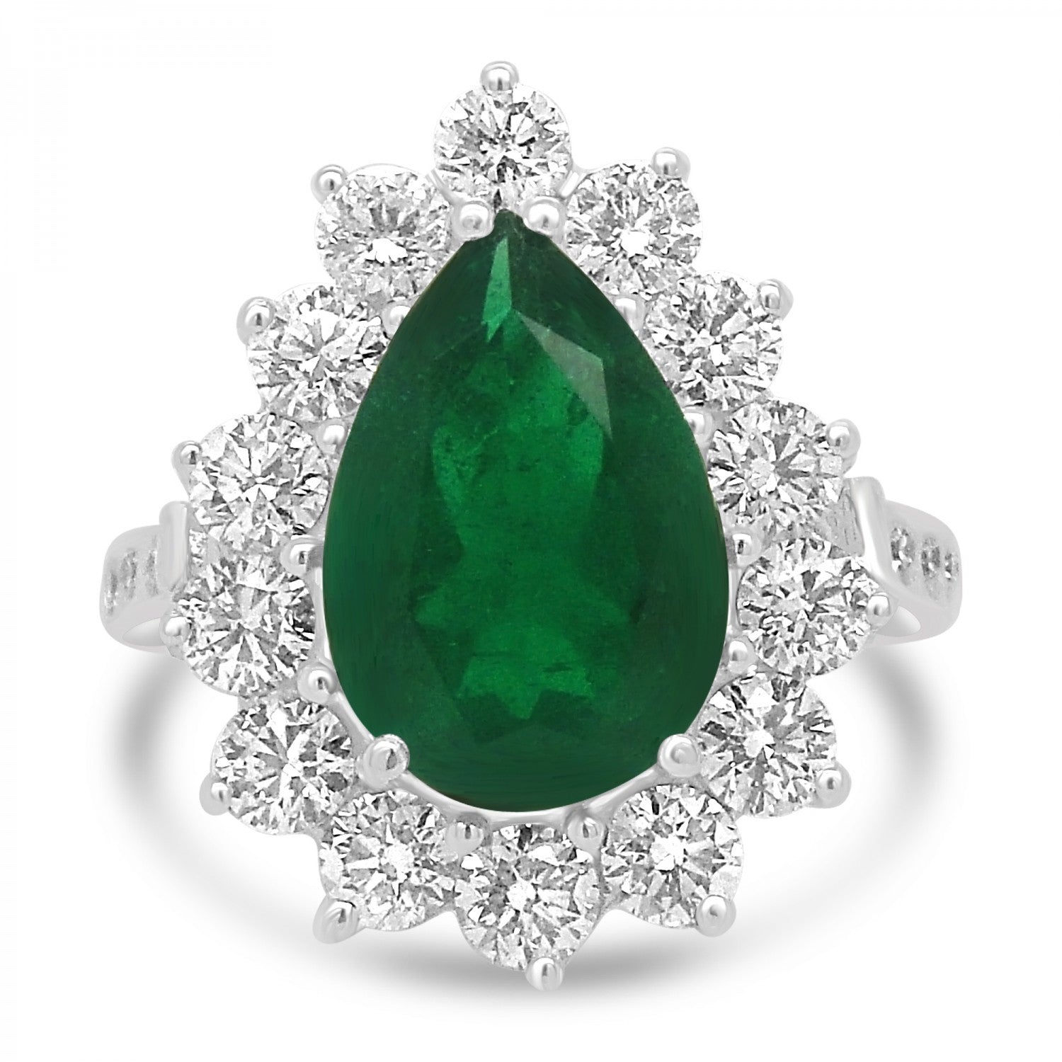 PEAR CUT EMERALD AND DIAMOND CLUSTER ENGAGEMENT  RING